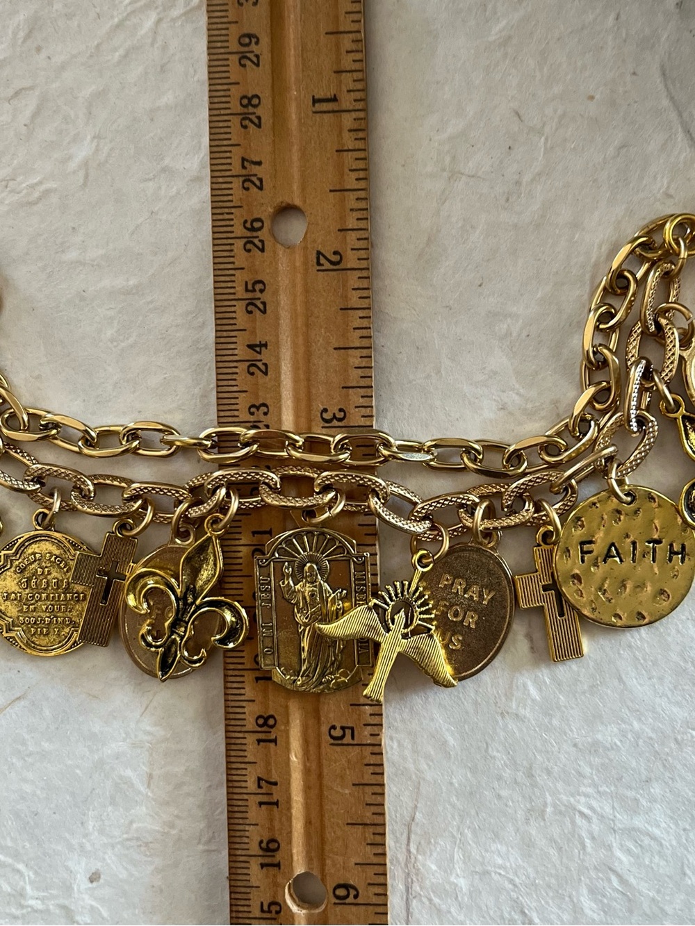 Catholic Saints and Crosses Charm Bracelet, Gold Tone Medals - Picture 7 of 12